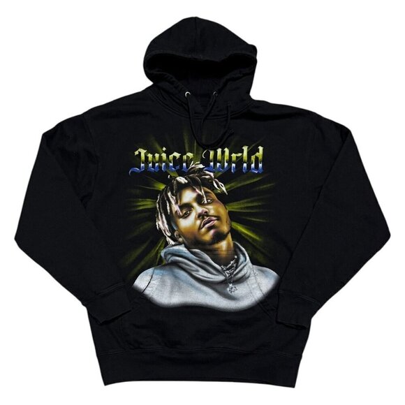 JUICE WRLD Airbrush Graphic Rap Music Black Hoodie Sweatshirt Mens Large - Picture 1 of 4
